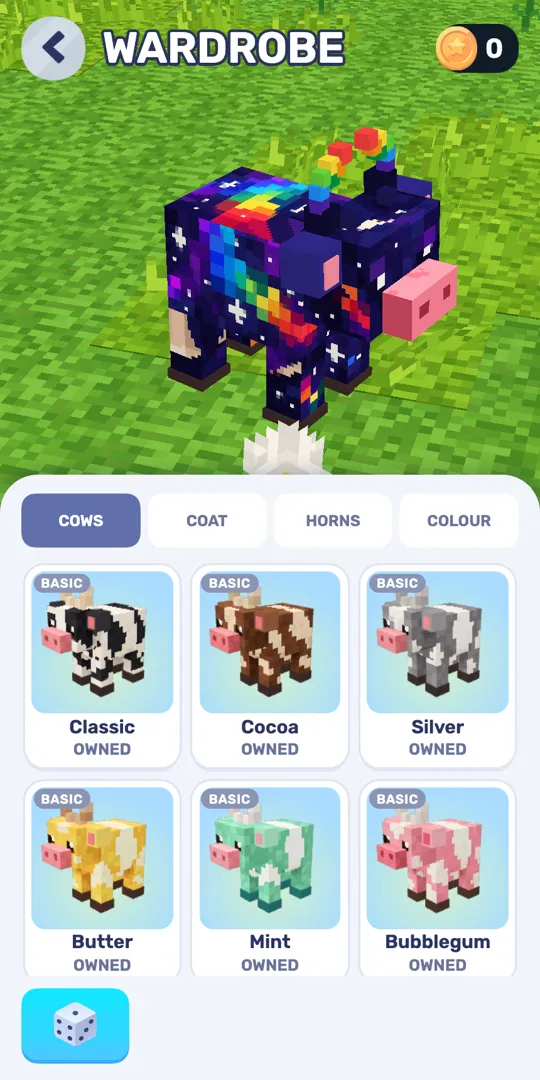 The Moonch.io Wardrobe with the Cows, Coat, Horns and Colour tabs